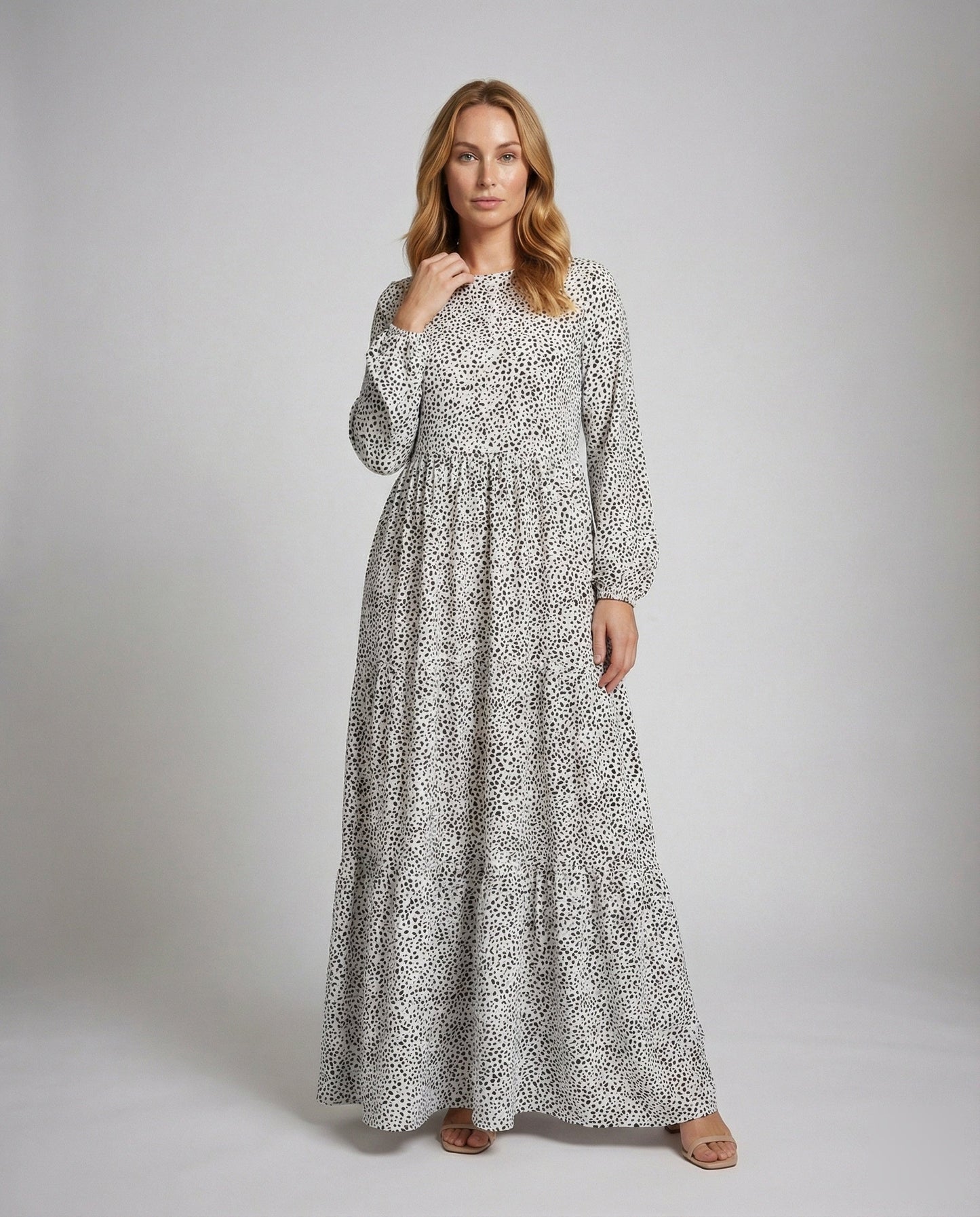 Abito Maxi Donna Fluttuante Tessuto Leggero Micro Pois - Brentozzi