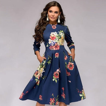 Abito Midi Donna Stampa Floreale Cerimonia
