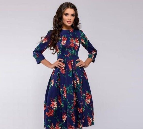 Abito Midi Donna Stampa Floreale Cerimonia