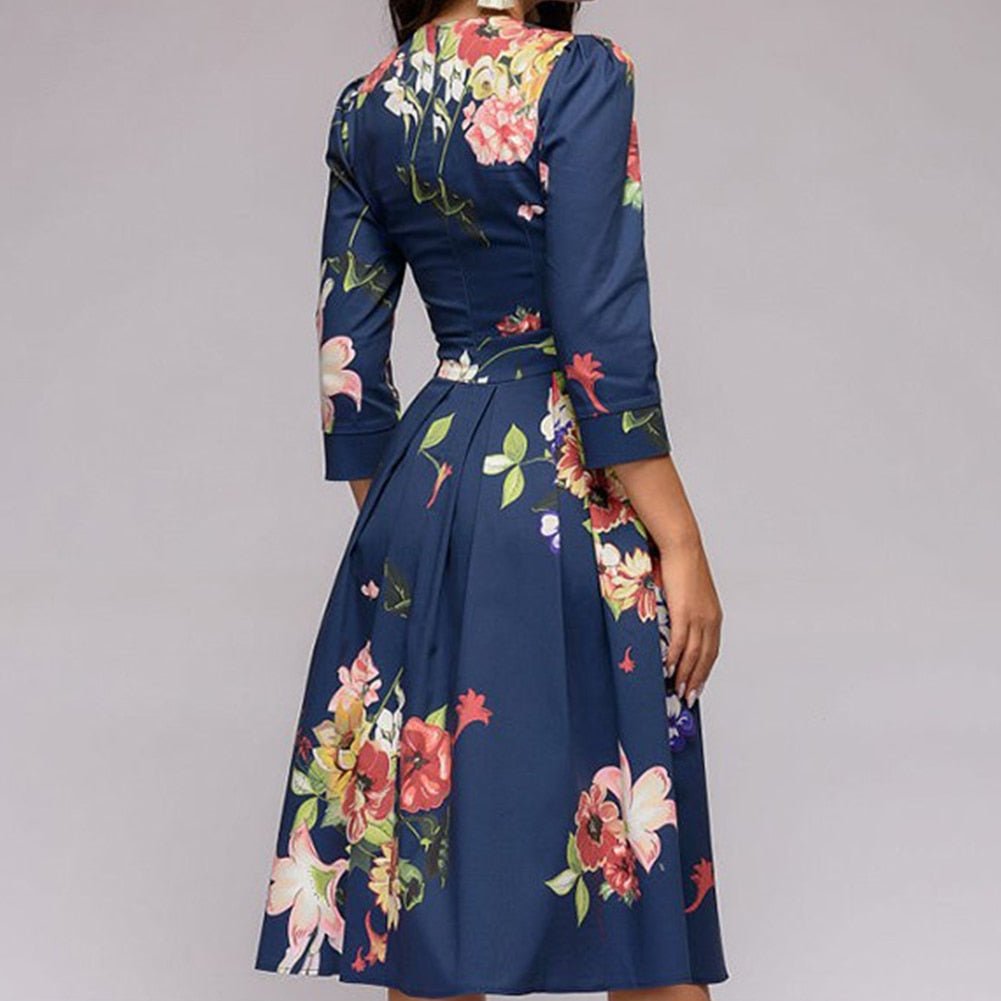 Abito Midi Donna Stampa Floreale Cerimonia
