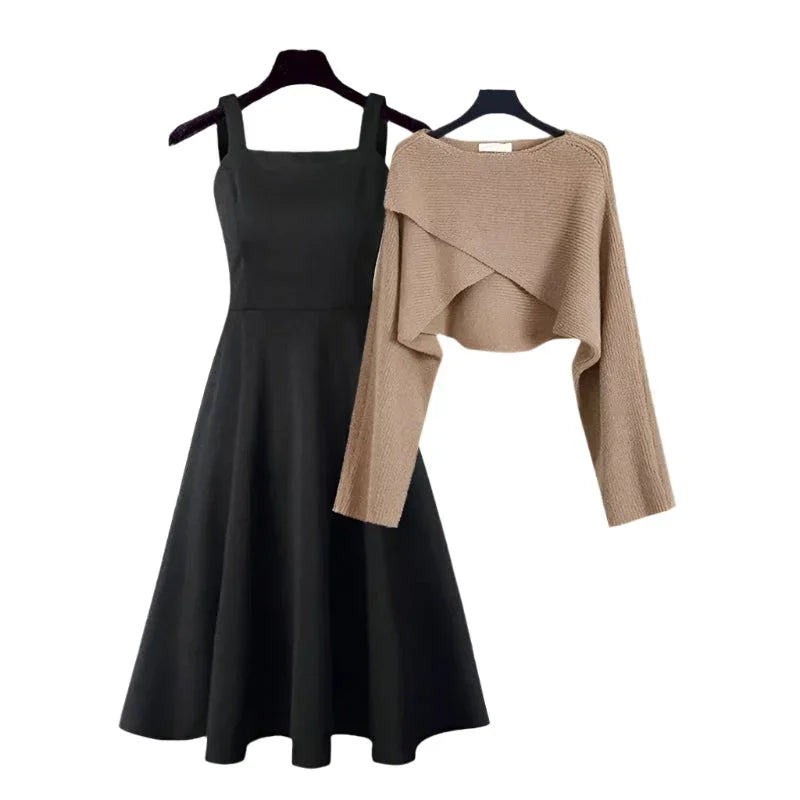 Robe ample beige en maille avec pull asymétrique, offrant un style décontracté et un confort lors de vos déplacements.