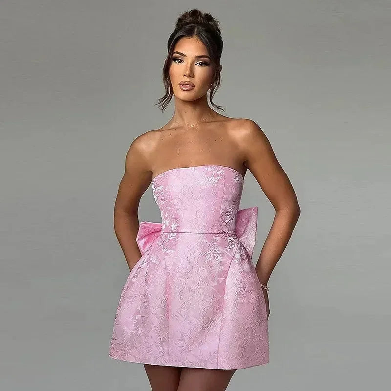 Abito Corto Donna Bustier con Schiena Lacciata e Fiocco - Vesarelli