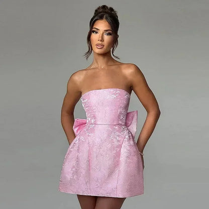 Abito Corto Donna Bustier con Schiena Lacciata e Fiocco - Vesarelli