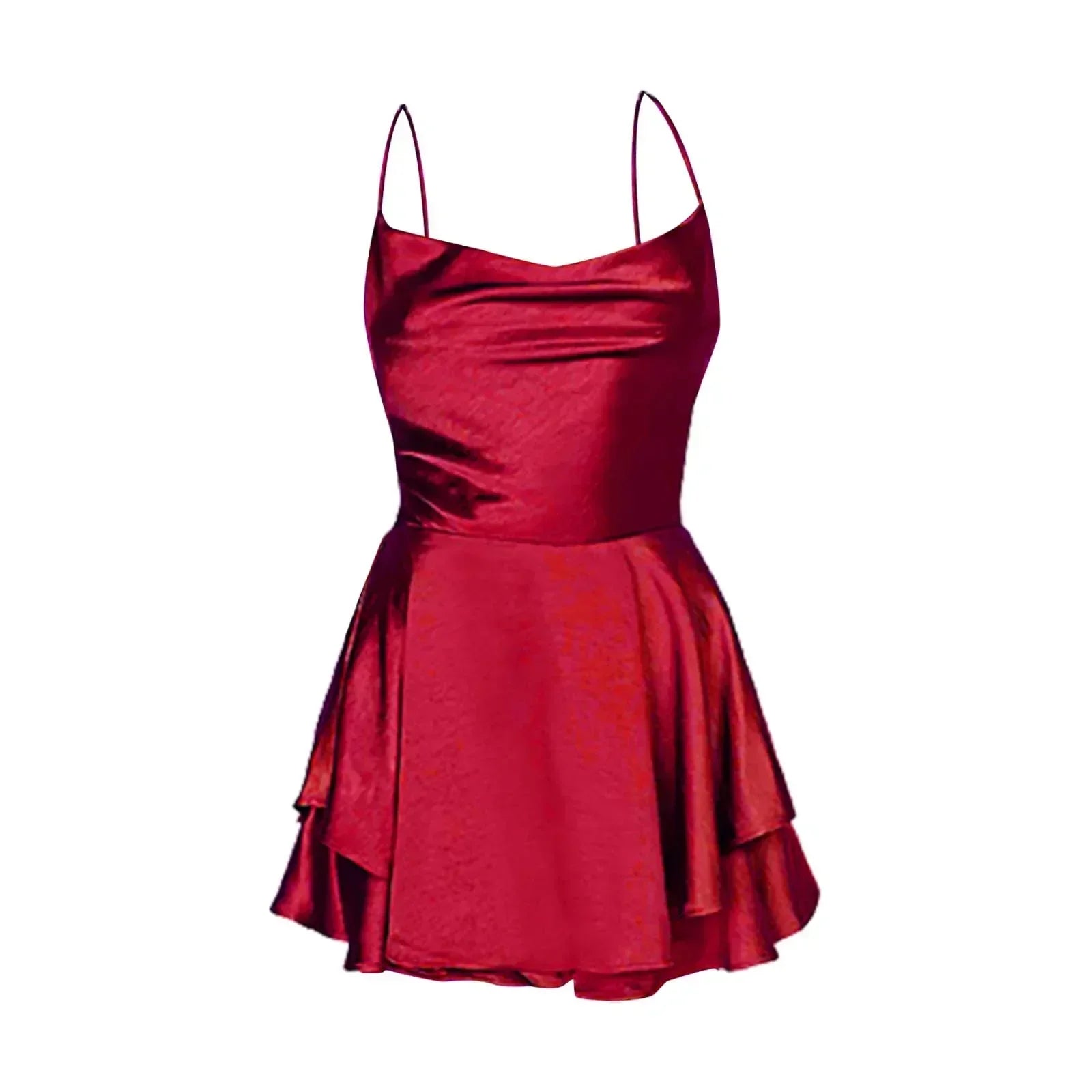 Robe courte en satin pour femme, avec des bretelles fines et une coupe élégante, idéale pour les occasions estivales.