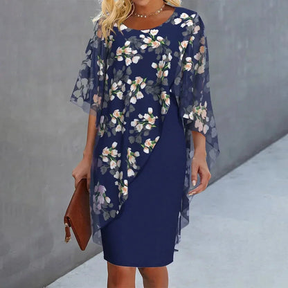 Abito Corto Donna con Sovrapposizione Trasparente Stile Floreale - Vesarelli