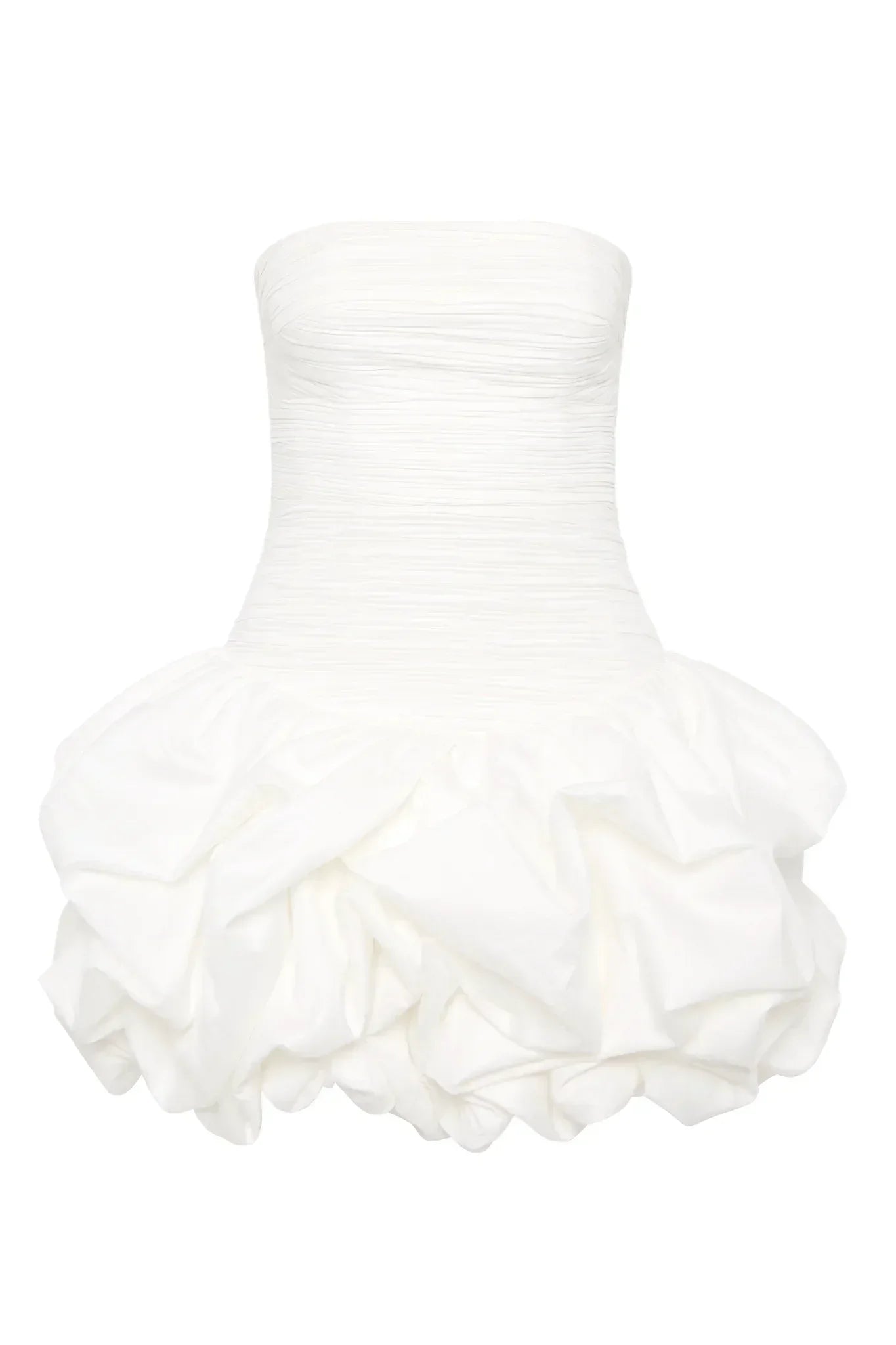 Robe de soirée femme blanche en tissu léger, avec un ourlet bulle et une coupe élégante pour une silhouette flatteuse.