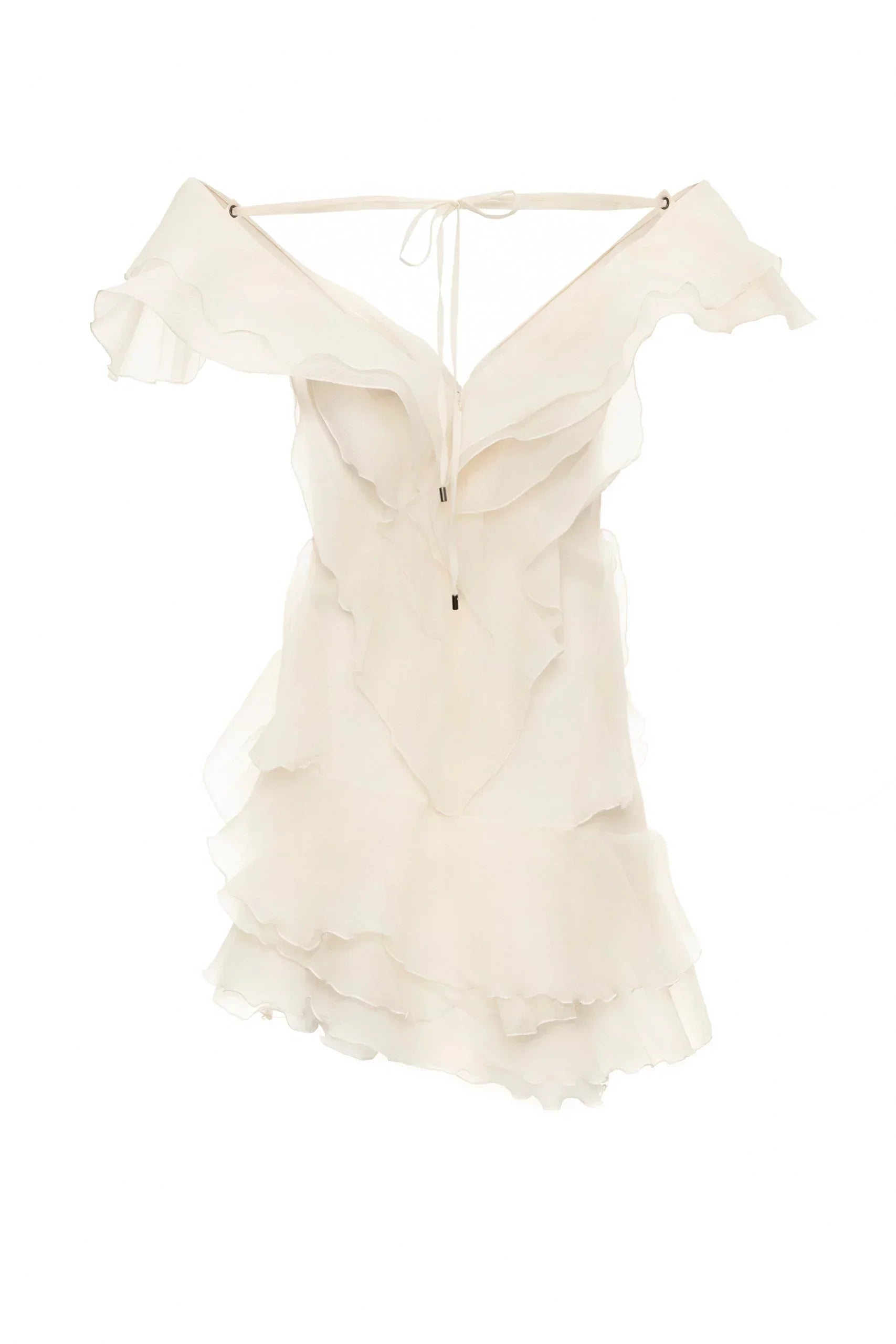 Robe d'été femme blanche avec volants, en coton léger, idéale pour les journées ensoleillées et décontractées.