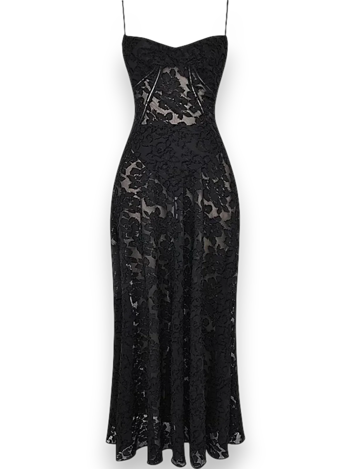 Robe longue femme en coton, ornée de broderie florale délicate et dotée de bretelles fines pour un style élégant.