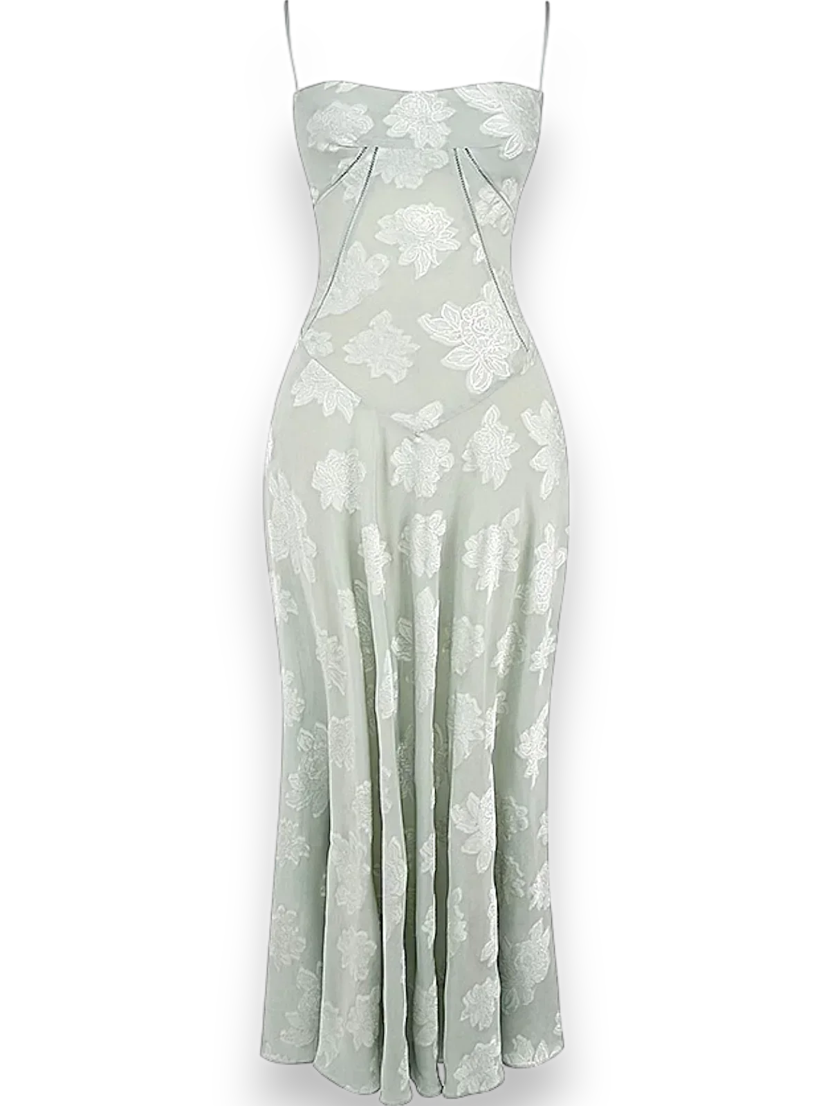 Robe longue femme en coton, ornée de broderies florales délicates, avec des bretelles fines pour une allure élégante.