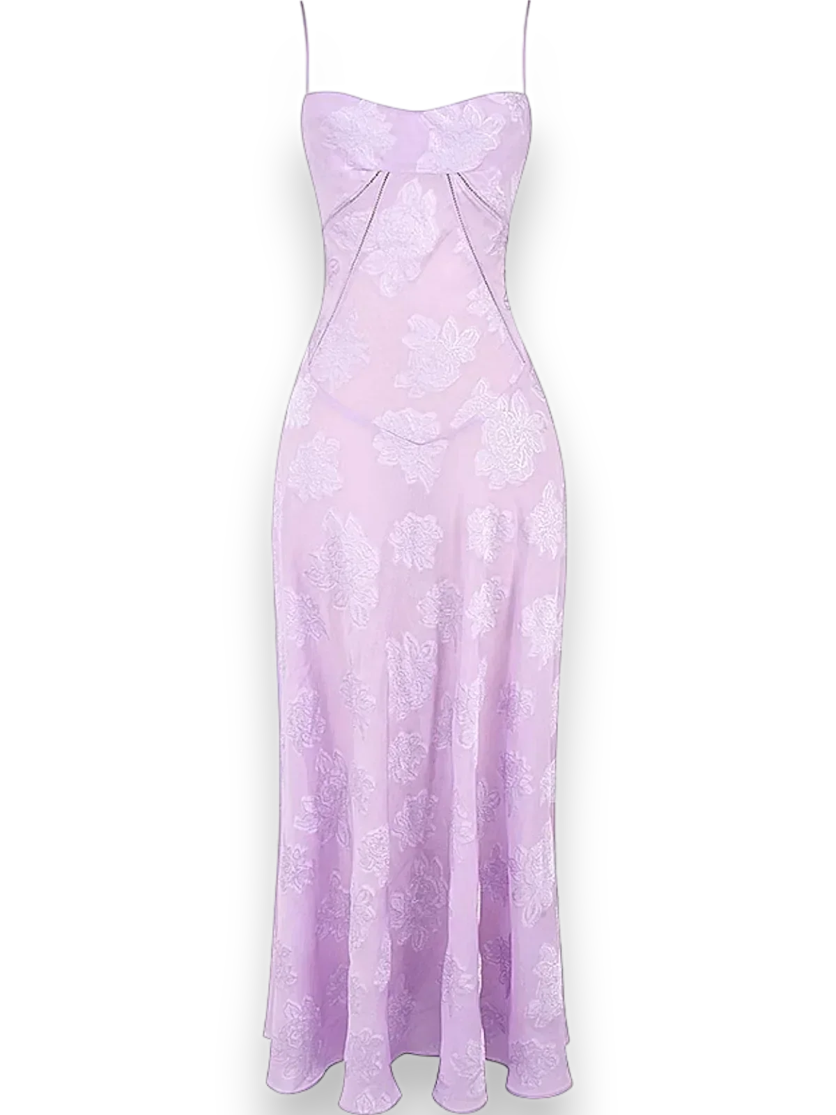 Robe longue en tissu léger avec broderie florale délicate et bretelles fines pour un style élégant et féminin.