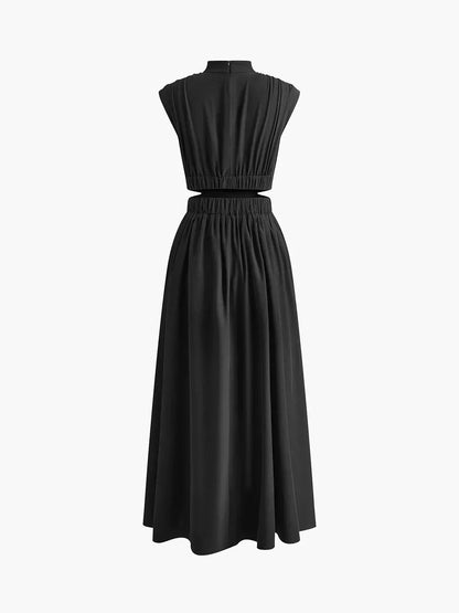 Robe longue en jersey, découpes élégantes, col montant et coupe fluide, parfaite pour les occasions formelles ou…