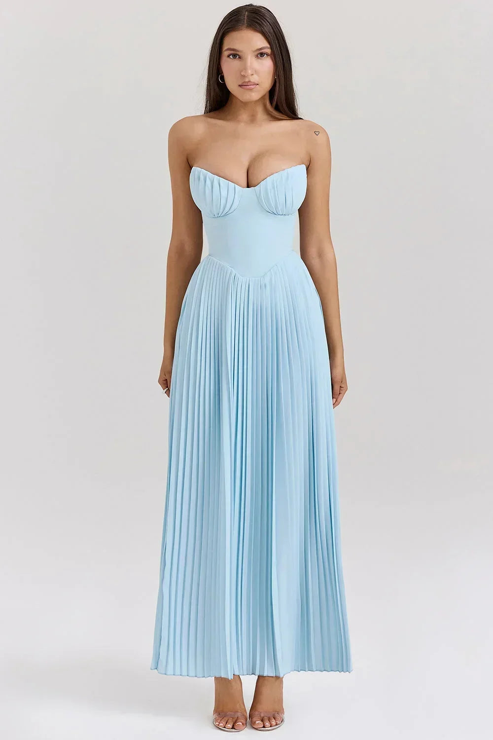 Abito Lungo Donna Plissé Bustier Elegante - Vesarelli