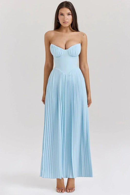 Abito Lungo Donna Plissé Bustier Elegante - Vesarelli