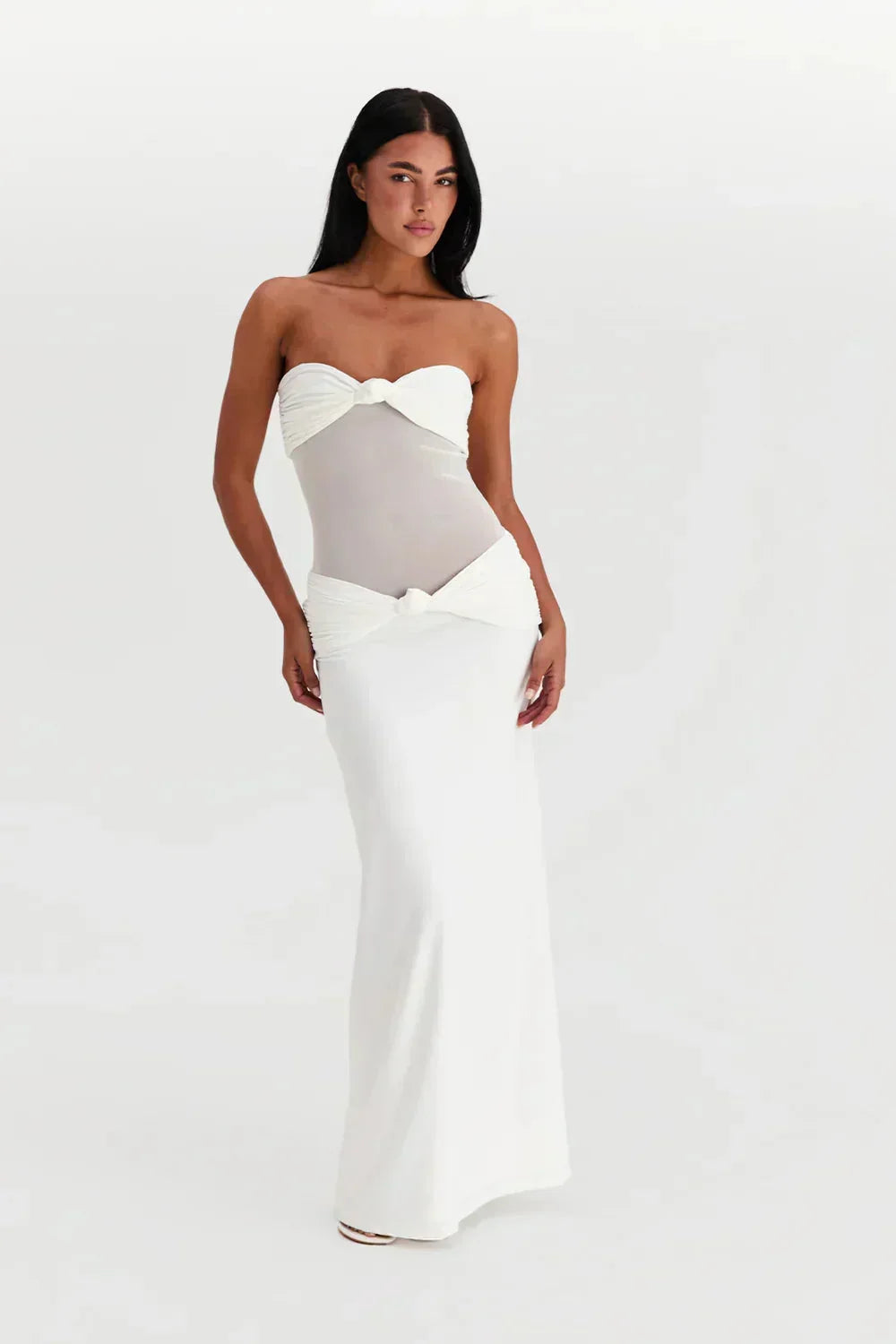 Abito Lungo Donna Bustier Dettaglio Trasparente Nodo - Vesarelli