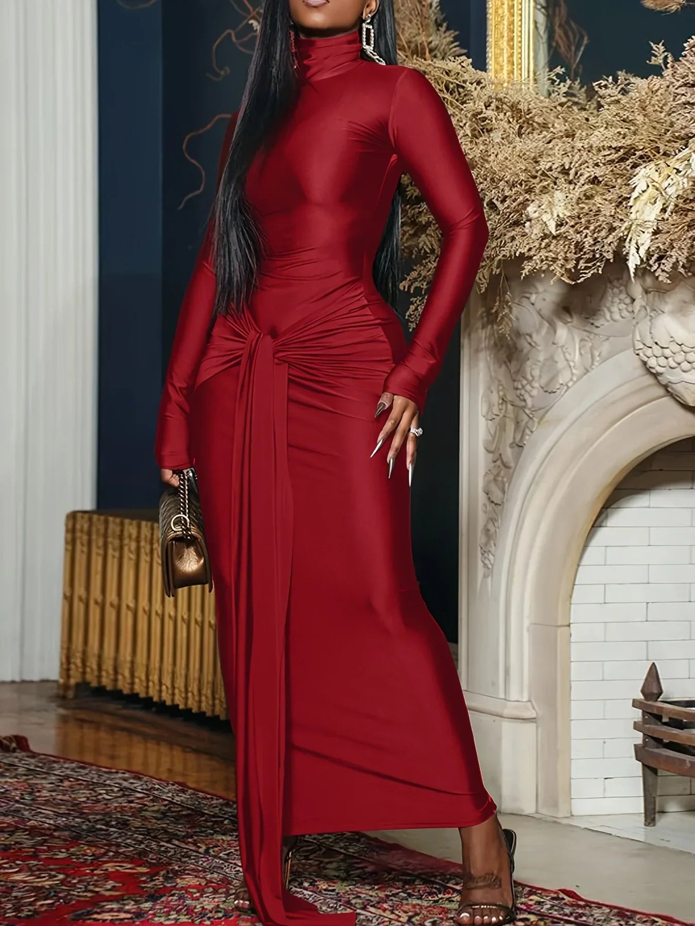 Abito Lungo Donna Collo Alto Elegante Cerimonia - Vesarelli