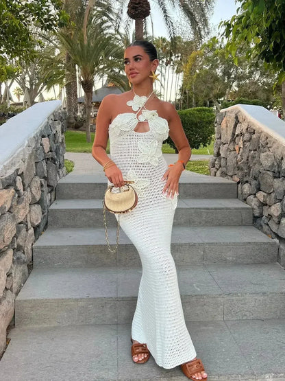 Abito Lungo Donna in Crochet Motivi Floreali - Vesarelli