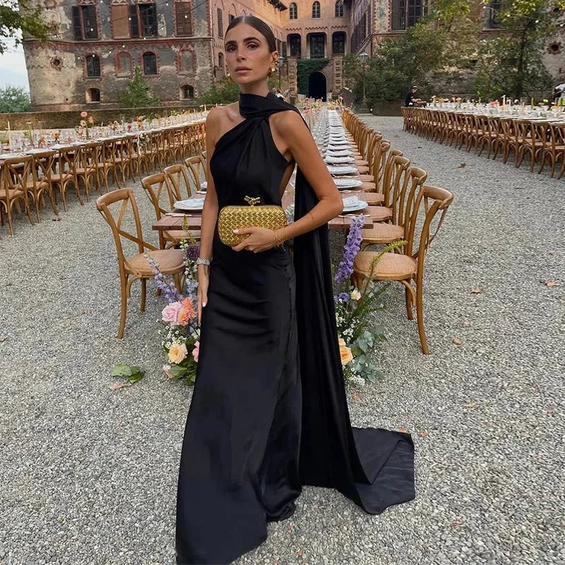 Abito Lungo Donna Drappeggiato Spalline Sottili - Vesarelli