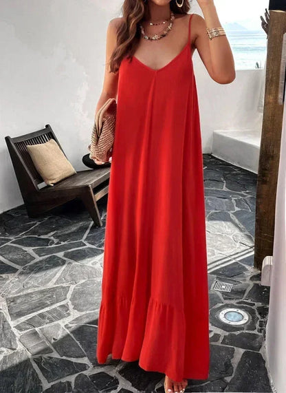 Abito Lungo Donna Fluido Scollo a V Elegante - Vesarelli