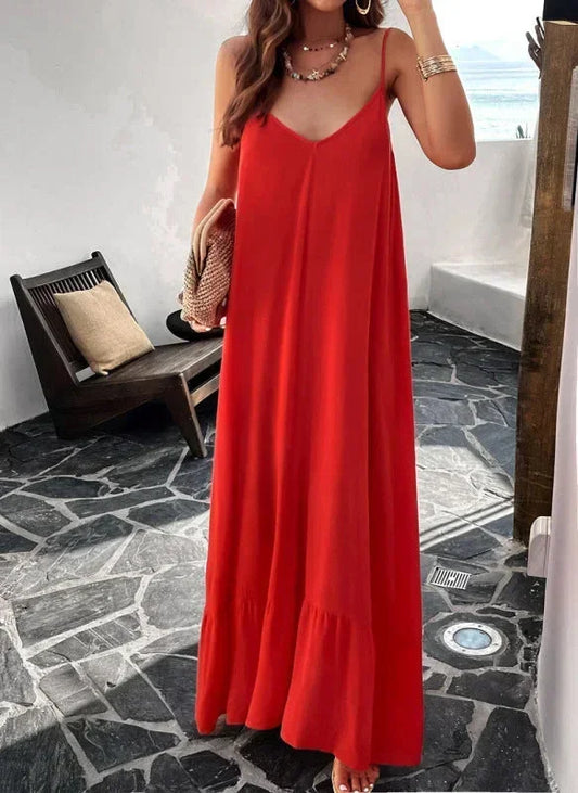 Abito Lungo Donna Fluido Scollo a V Elegante - Vesarelli