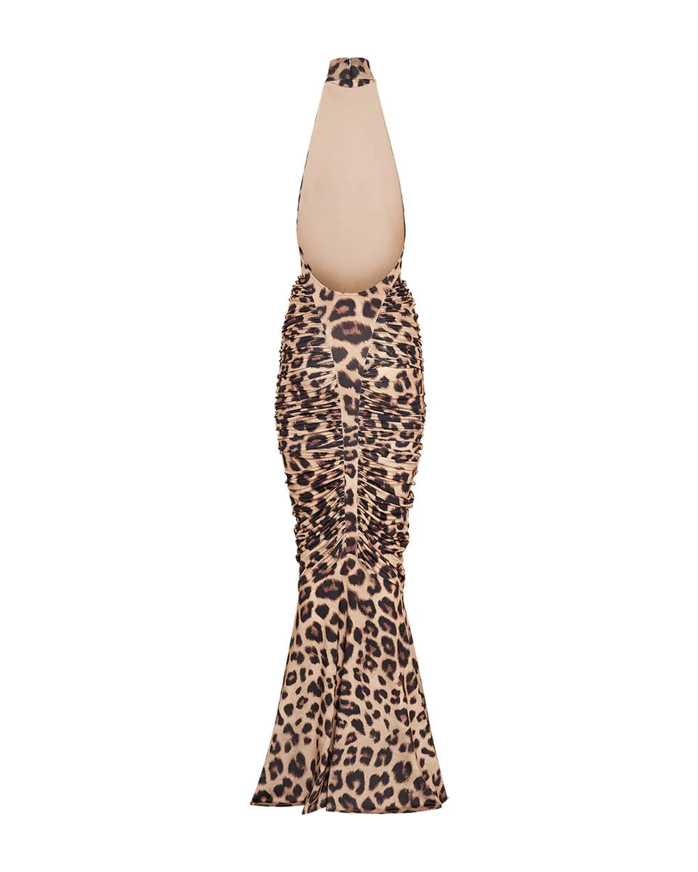 Robe longue femme à imprimé léopard, dos nu, en tissu léger, idéale pour les journées d'été et les sorties décontractées.