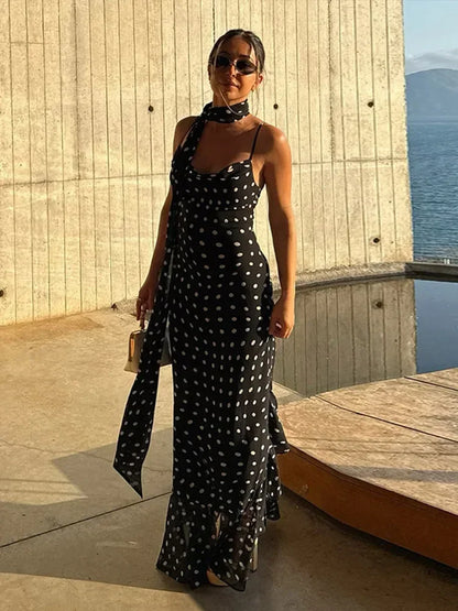 Abito Lungo Donna in Tessuto Fantasia Pois Vestibilità Regular - Vesarelli