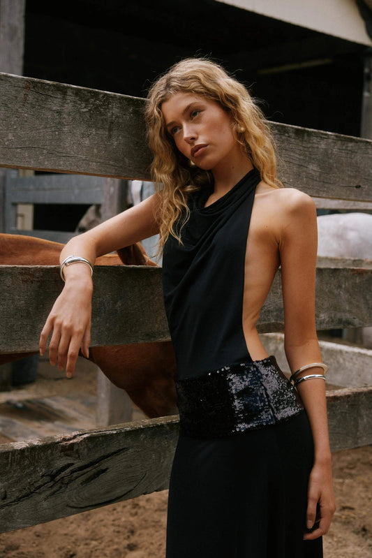 Abito Lungo Donna Paillettes Scollo Aperto Sul Retro - Vesarelli