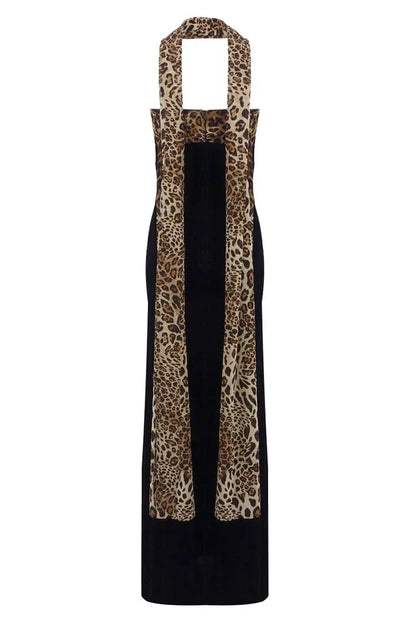 Robe longue noire avec motif léopard, sans manches, en tissu léger parfait pour les journées d'été et occasions…