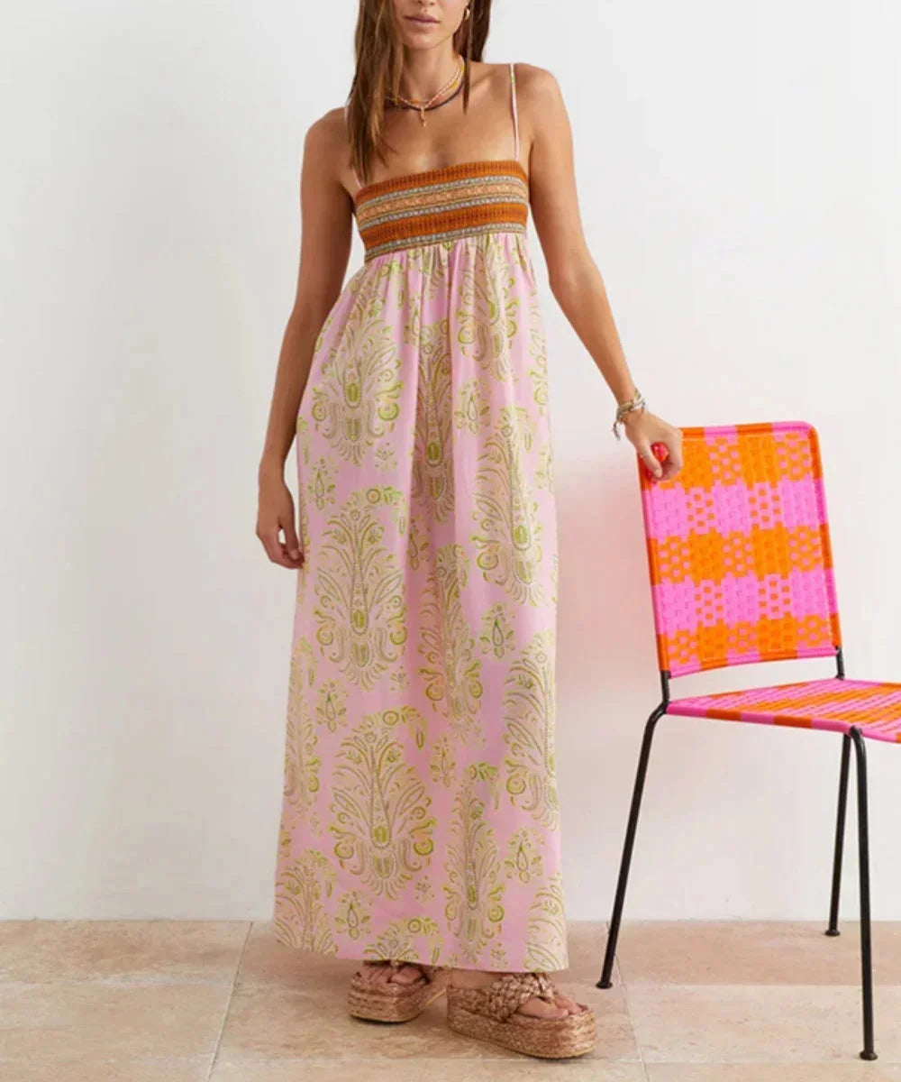 Abito Lungo Donna Boho Bretelle Motivi Estivi - Vesarelli