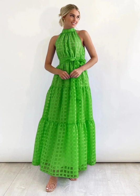 Abito Lungo Donna Senza Maniche con Cintura Stile Elegante - Vesarelli