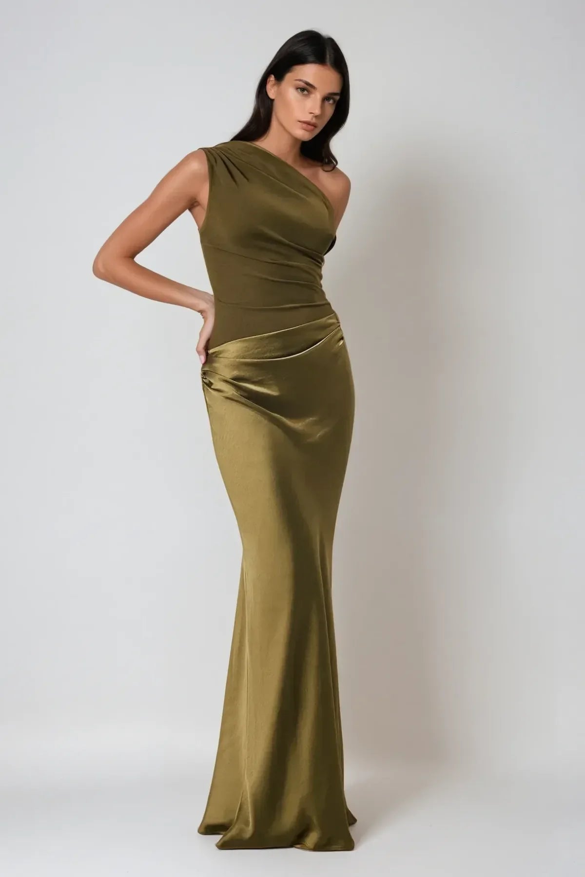 Abito Lungo Donna in Satin Taglio Asimmetrico - Vesarelli