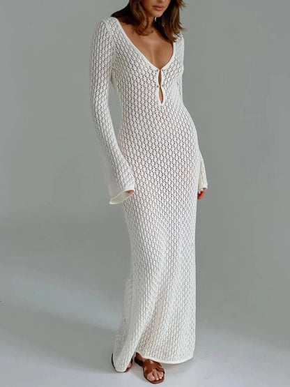 Abito Lungo Donna in Crochet Manica Lunga Ajouré - Vesarelli