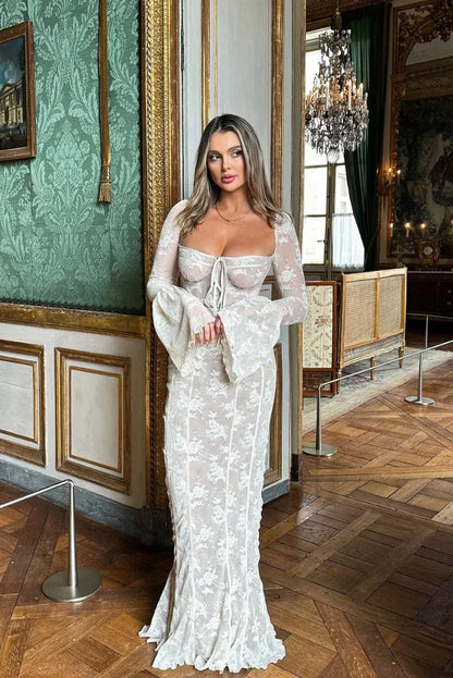 Abito Lungo Donna in Pizzo Manica Lunga Elegante - Vesarelli