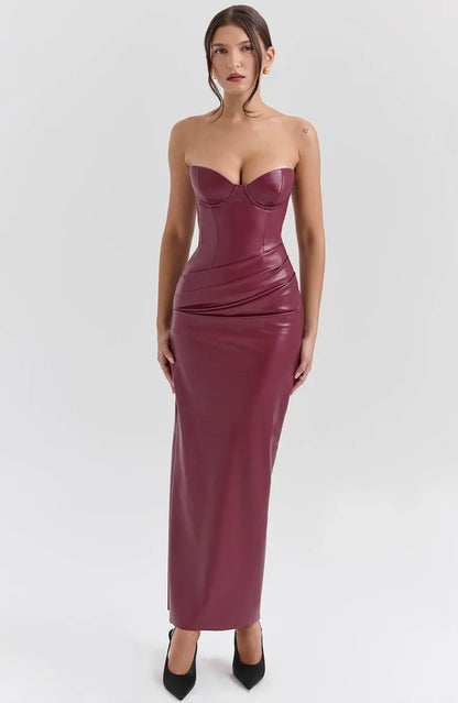 Abito Lungo Donna Bustier Spacco Sera Taglio Aderente - Vesarelli