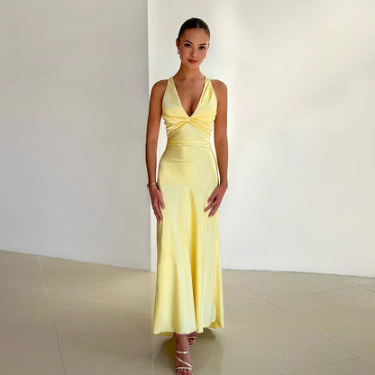 Abito Maxi Donna Scollo Incrociato e Schiena Scoperta - Vesarelli