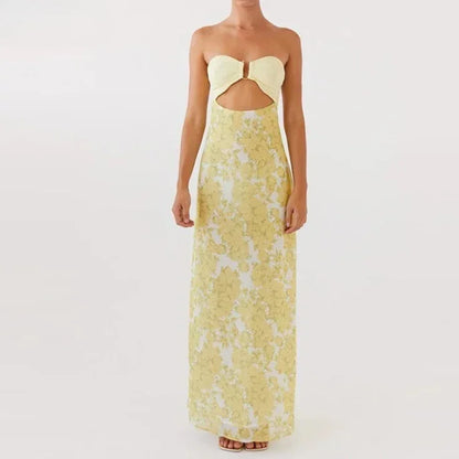 Abito Lungo Donna Fantasia Floreale con Scollo Sagomato - Vesarelli