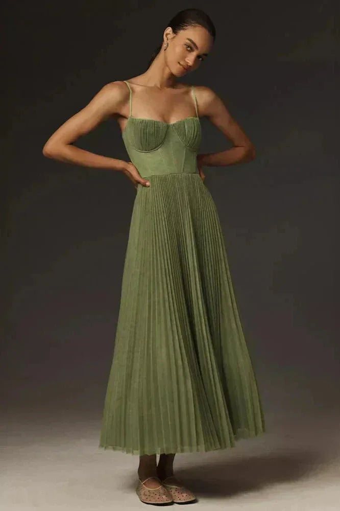 Abito Midi Donna Plissé con Bretelle Slim - Vesarelli