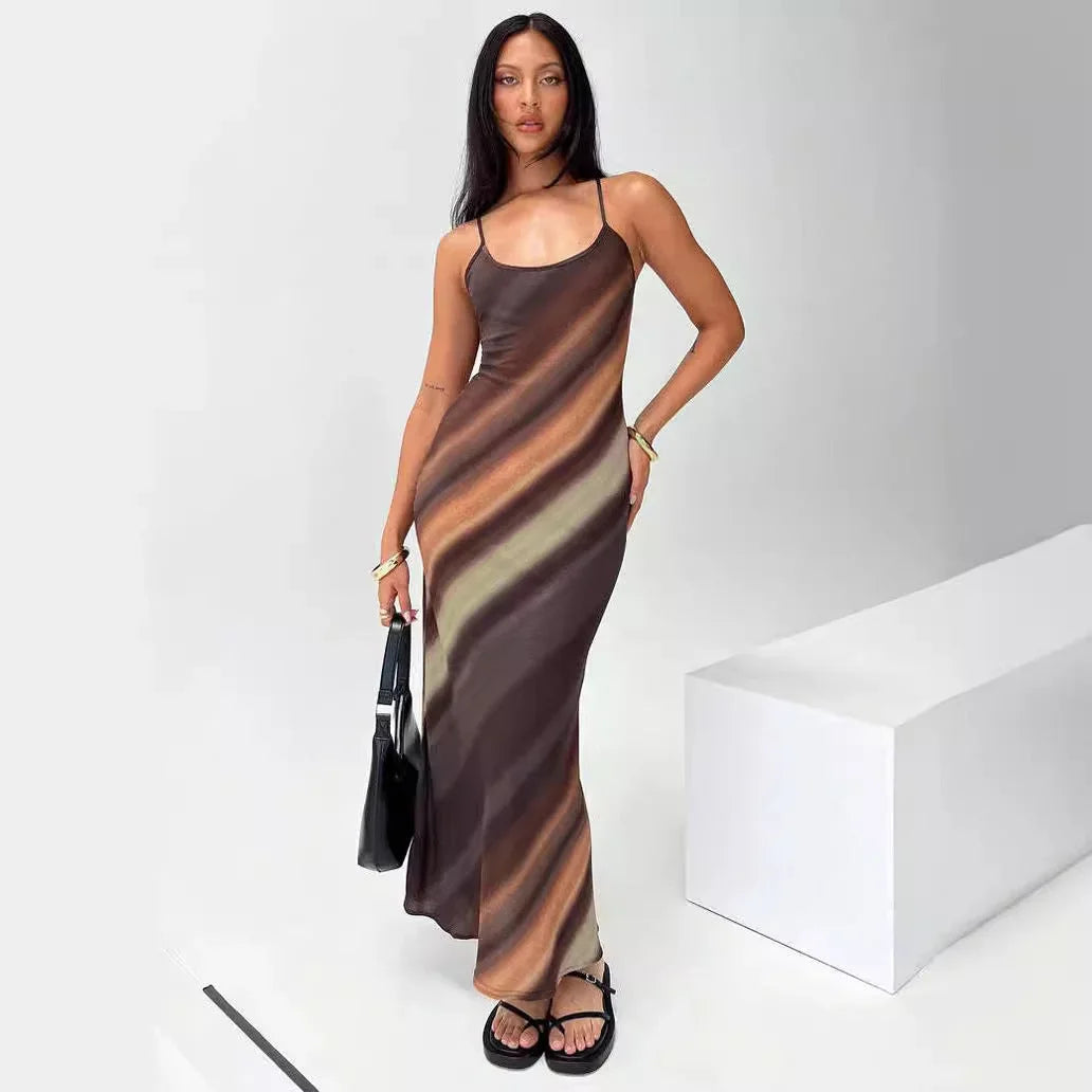 Abito Lungo Donna Sottile Bretelle Fluido Elegante - Vesarelli