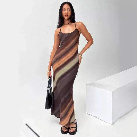 Abito Lungo Donna Sottile Bretelle Fluido Elegante - Vesarelli