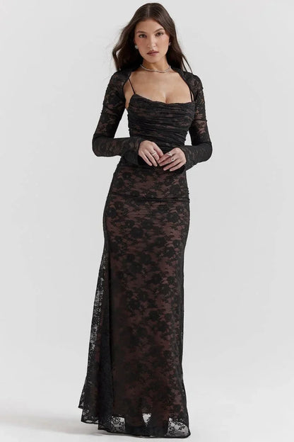 Abito Lungo Donna in Pizzo Scollo Aperto - Vesarelli