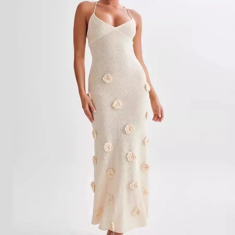 Abito Lungo Donna con Fiori e Bretelle Sottili - Vesarelli