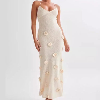 Abito Lungo Donna con Fiori e Bretelle Sottili - Vesarelli