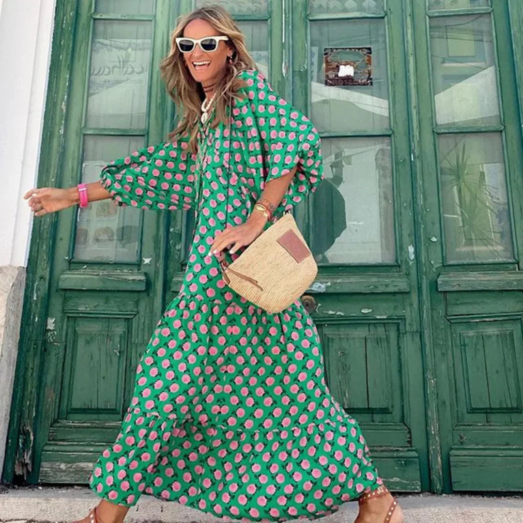Abito Lungo Donna Scollo a V Manica Lunga Estivo - Vesarelli