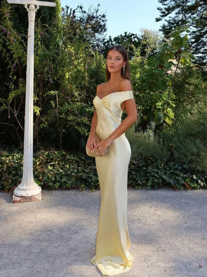 Abito Lungo Donna in Raso Spalle Scoperte Elegante - Vesarelli
