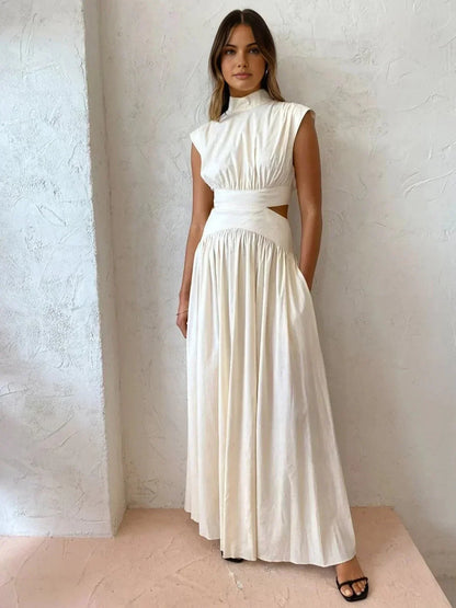 Abito Lungo Donna Collo Alto con Inserti Eleganti - Vesarelli
