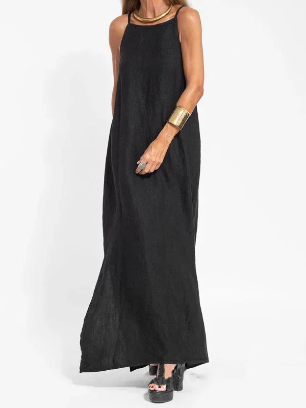 Robe longue sans manches en tissu léger, décontracté, avec une coupe fluide idéale pour l'été, polyvalente pour diverses…