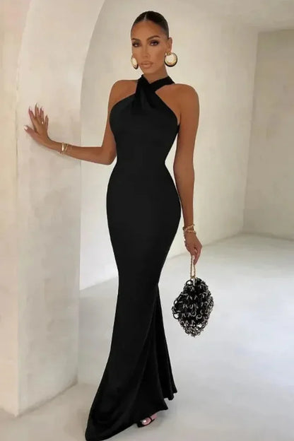 Abito Lungo Donna Collo Incrociato Silhouette Aderente - Vesarelli