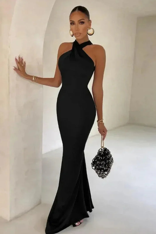 Abito Lungo Donna Collo Incrociato Silhouette Aderente - Vesarelli