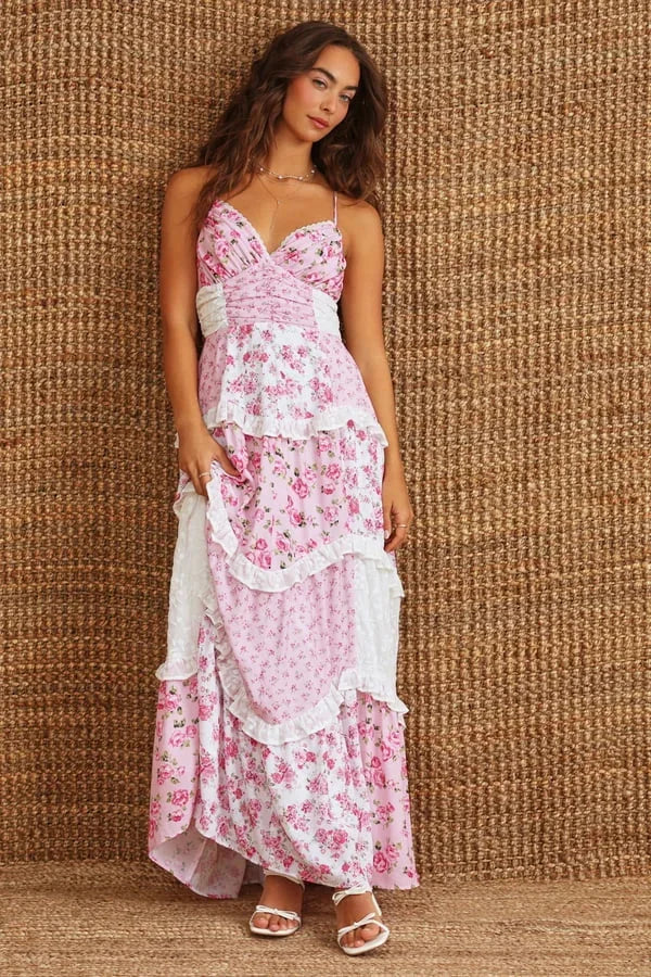 Abito Lungo Donna Patchwork Bretelle Sottili Estate - Vesarelli