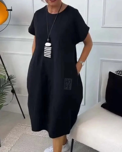 Abito Midi Donna Ampio con Tasche e Manica Corta - Vesarelli