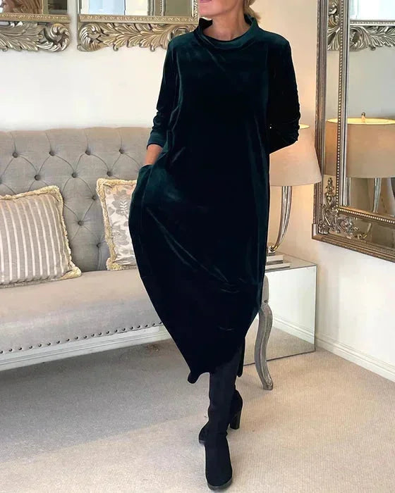 Abito Midi Donna in Velluto Tasche Ampio - Vesarelli